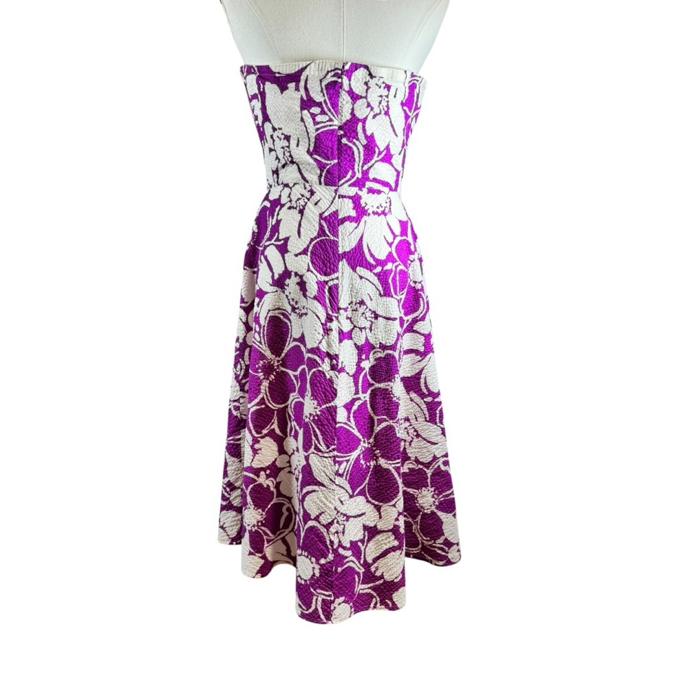 J.Crew Strapless Floral Matelassé Fit & Flare Dress - Purple & White Size 6 - Picture 3 of 10